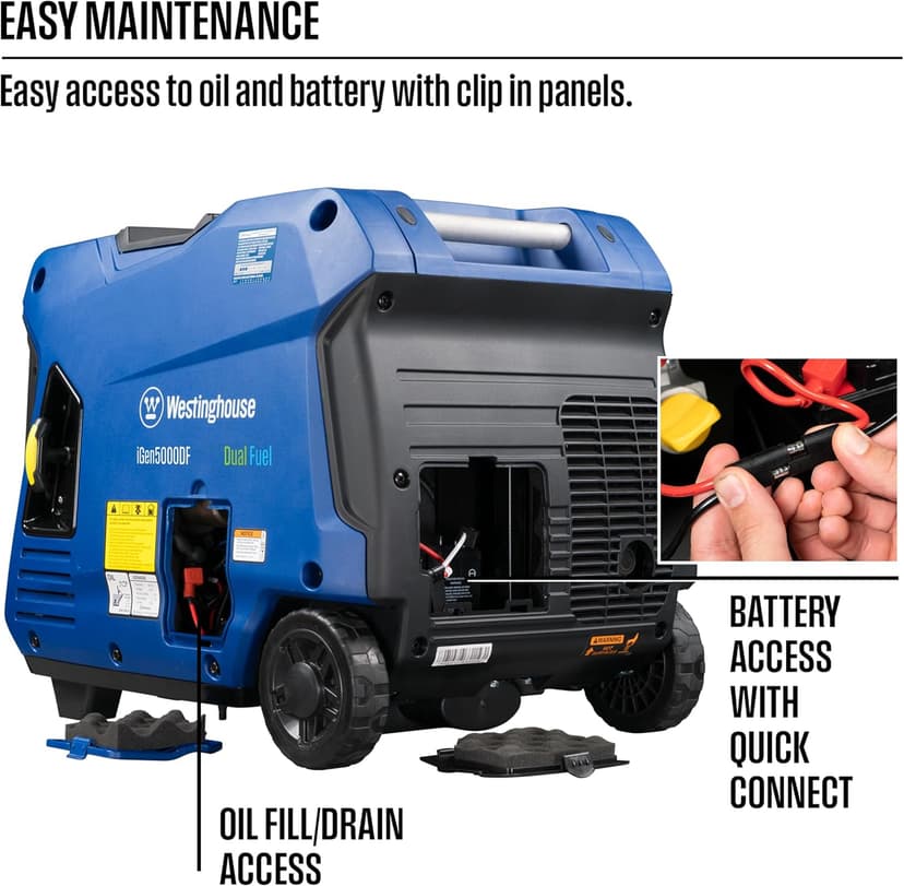 Westinghouse 5000 Peak Watt Super Quiet Dual Fuel Portable Inverter Generator, Remote Electric Start, Gas & Propane Powered, RV Ready 30A Outlet, Parallel Capable, Blue/Black