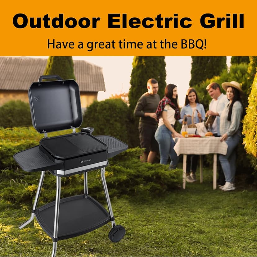 Outdoor Electric Grill & Griddle, 1500 Watts, Black