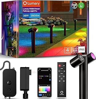 Lumary Smart Pathway Light Pro 700LM, RGBAICW Color Changing Landscape Lights with 8 Adjustable 355° Spot Lights IP65 Waterproof, 48FT Wired Outdoor Landscape Lighting, WiFi APP/Voice/Remote (4 Pack)