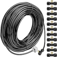 Misting Cooling System 98.4FT (30M) Misting Line + 50 Brass Mist Nozzles + 50 T-Connectors + 1 Faucet Adapters (3/4") Outdoor Mister for Patio Garden Greenhouse Trampoline for Waterpark