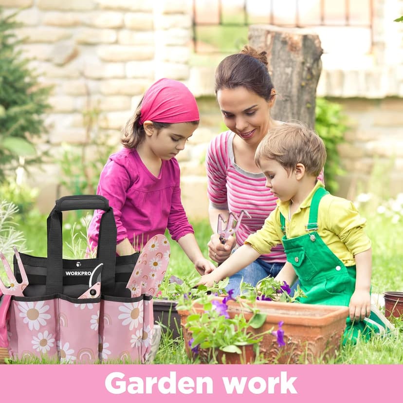 WORKPRO 5PCS Gardening Tools, Aluminum Heavy Duty Garden Tool Set with Bag, Ideal Gardening Gifts for Women, Pink
