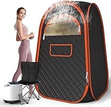 FIOCCO Portable Sauna Box, Portable Sauna for Home with 2.6L Steamer Generator, Remote Control, Portable Chair & Floor Mat, Full Body Personal Saunas Tent for Health, 9 Levels, Orange