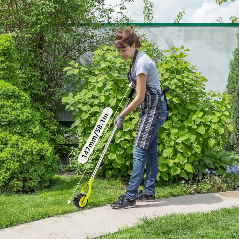 58-Inch Manual Lawn Edger, Wheel Rotary Edger with Adjustable 4-Section Stainless Steel Handle & Cushion Grip, Rust-Resistant for Sidewalk, Driveway, Garden, Landscaping