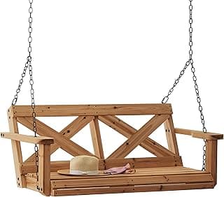 Backyard Discovery 55" Cedar Wood Farmhouse Outdoor Porch Swing Bench with Two-Person Seating, Durable Hanging Chains, Water-Resistant, Heavy-Duty 600 Lbs Weight Capacity for Patio, Deck, Garden