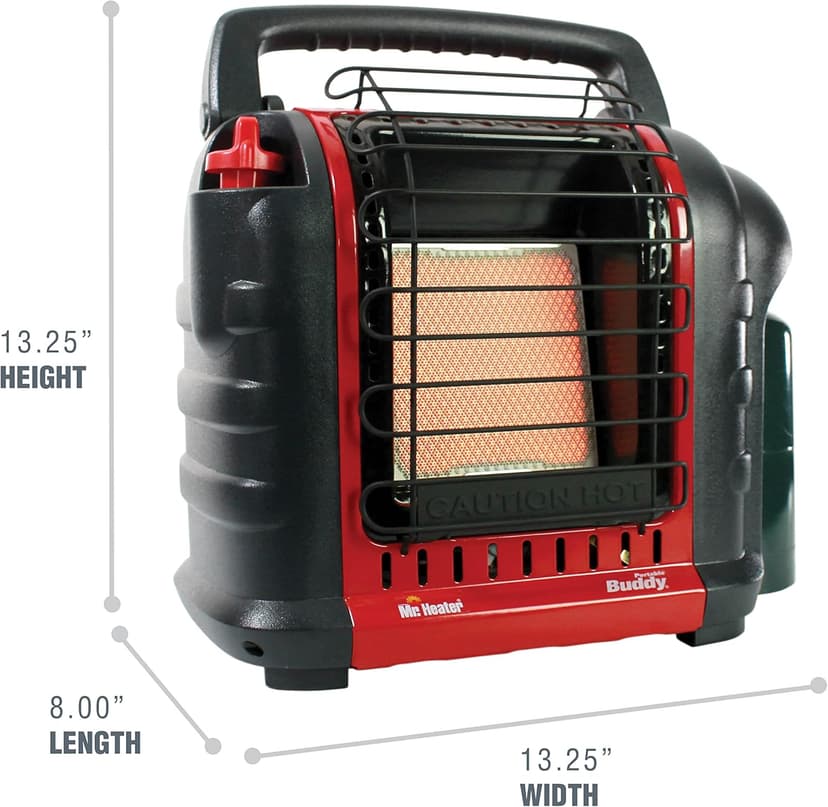 Mr. Heater Portable Buddy Heater MH9BX 4,000-9,000 BTU Indoor-Safe Propane Radiant Heater For Campers, Workshops, Job Sites, Patios & More - Red, Black
