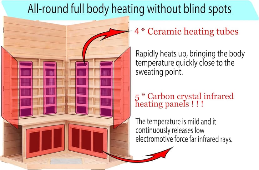 Ceramic Infrared Sauna 2-3 Person Far Infrared Saunas for Home Low EMF Indoor Home Sauna Hemlock Wooden Corner Sauna Room w/Bluetooth Speaker, LED Reading Lamp, Chromotherapy Light