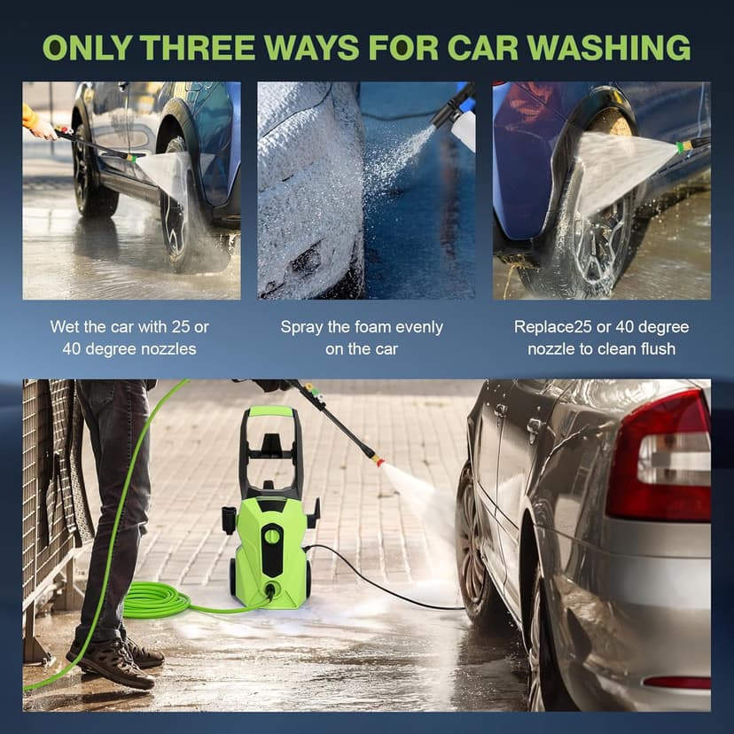 2025 New 4800PSI Electric Pressure Washer, Power Washer with 33FT Resistant Extension Hose and 4 Nozzles, Compatible with Extended Undercarriage Cleaners, Professional Powerwashers for Home/Car(Green)