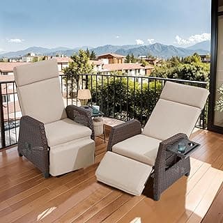 Outdoor Recliner Chair, Reclining Patio Chairs with Adjustable Backrest & Flip-Up Table (2PCS,Beige)