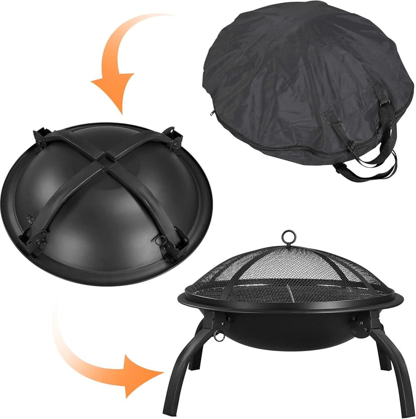 Yaheetech 21inch Fire Pit Portable Folding Steel Fire Bowl Garden Treasures Fire Pit for Outside Fireplace with Carrying Bag, Spark Screen, BBQ Grill & Log Grate for Patio Backyard Camping Bonfire