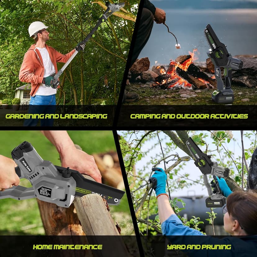2-in-1 Cordless Pole Saw (2025 Upgraded), 7 Inch Brushless Mini Chainsaw with Extension Pole, Pole Saws for Tree Trimming Battery Powered with 2x 20V 4000 mAh Battery, 16ft Reach Electric Pole Saw