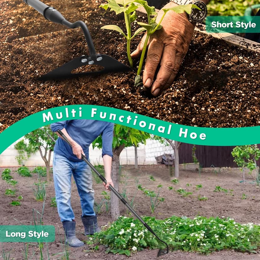 Hardened Hollow Hoe with Long Handle,Heavy Duty Garden Hoes for Weeding Loosening Soil Digging Planting Ridging, Handy Hoe Garden Tool (55")