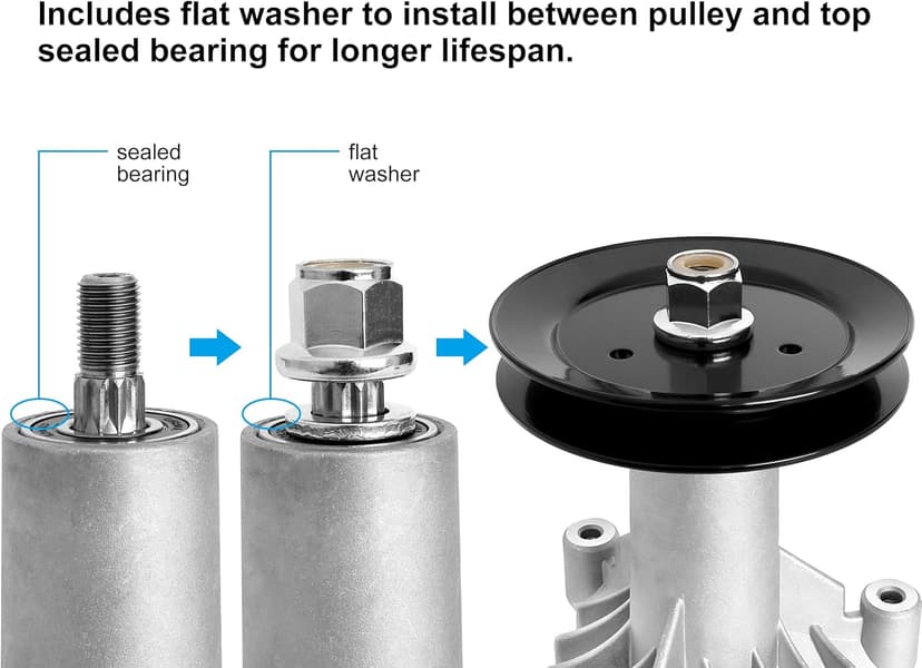 130794 Spindle 153535 Pulley Compatible with Craftsman Mower - Spindle Assembly with Pulley Compatible with Craftsman LT1000 LT2000 DYT4000 42" Deck Tractor, HU, Poulan Pro Riding Mower