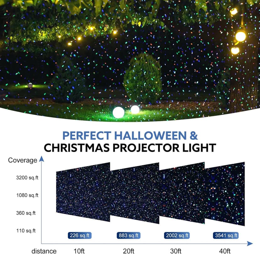 Outdoor RGB Laser Projector Lights, Moving 3 Color Starry Sky & Firefly Effects Projection Light with RF Control, IP65 Outdoor Holiday Landscape Decor for Christmas Halloween Parties Garden New Year