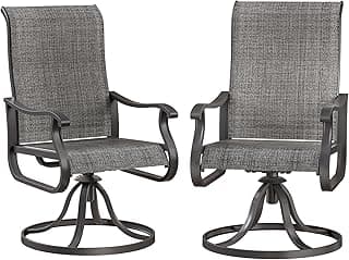 Patio Swivel Chairs Set of 2, Outdoor Dining Chairs with High Back, All-Weather Swivel Rocker Chair for Lawn, Porch or Garden (Dark Grey)