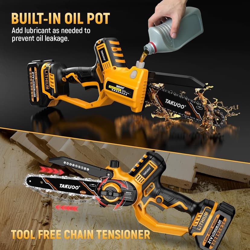 2-IN-1 Cordless 8 Inch Pole Saw & Mini Chainsaw, 21V 2×4.0Ah Battery Powered Polesaw, 15FT Max Reach, Brushless Electric Chain Saw with Extension Pole for Tree Branches Pruning, Wood Cutting