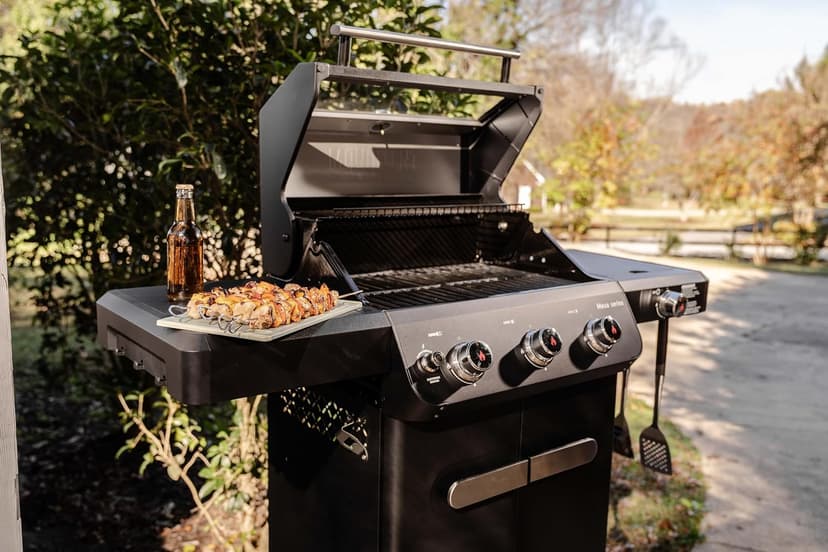 Monument Grills Outdoor Barbecue Stainless Steel 3 Burner Propane Gas Grill, 48,000 BTU Patio Garden Grill with Side Burner and Knob Controls, Mesa325, Black