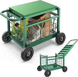 FLINTER Rolling Garden Work Seat with Wheels, Heavy Duty Gardenning Cart with Seat - Garden Rolling Cart Stools w/Wheels for Seniors