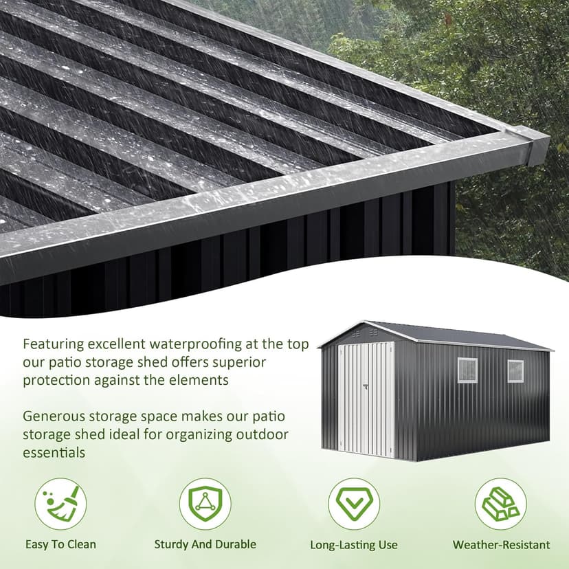 8x12 FT Outdoor Storage Shed, Metal Garden Tool Shed with Updated Frame Structure, Lockable Doors and Windows, Ideal for Backyard Garden Patio Lawn, Grey
