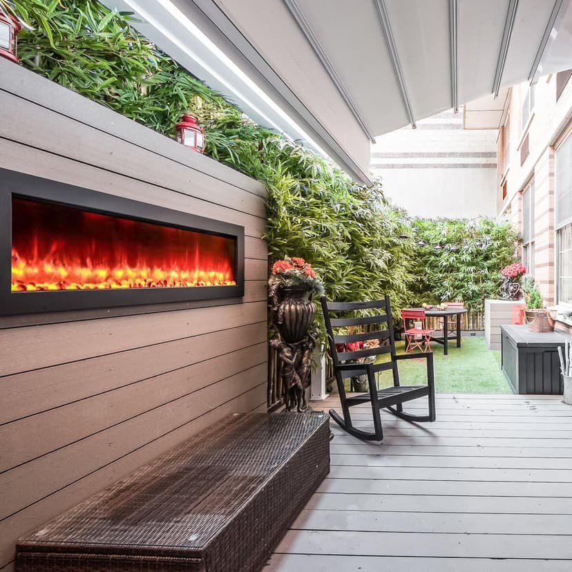 Touchstone Sideline Indoor/Outdoor Decorative Electric Fireplace -No Heat -GFI Plug for Outdoor Use -50" Wide -in Wall Recessed or Wall Mount -Realistic 3 Color Flame -Log & Crystal -Model 80017