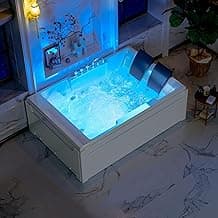 72-Inch Whirlpool Jetted Tub,Acrylic Hydro Massage Bathtub with 10 Jets, Color-Changing LED Lights,2-Person Jetted Bath Tub for Couples
