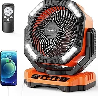 40000mAh Battery Operated Camping Fan, Rechargeable High Velocity Floor Fan, Auto Oscillation Remote Control Timer - Cordless Outdoor Fan for Car Travel RV Camp Garage Patio Hurricane Emergency