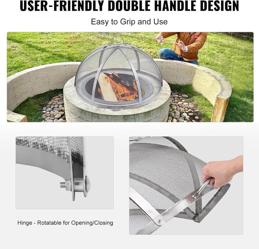 Firepit Spark Screen Lid, 36" Diameter, Outdoor Firepit Ring Cover Round Accessories, Fire Pit Metal Cover, Easy-Opening Stainless Steel Fire Ring Covers for Outdoor Patio Fire Pits Backyard