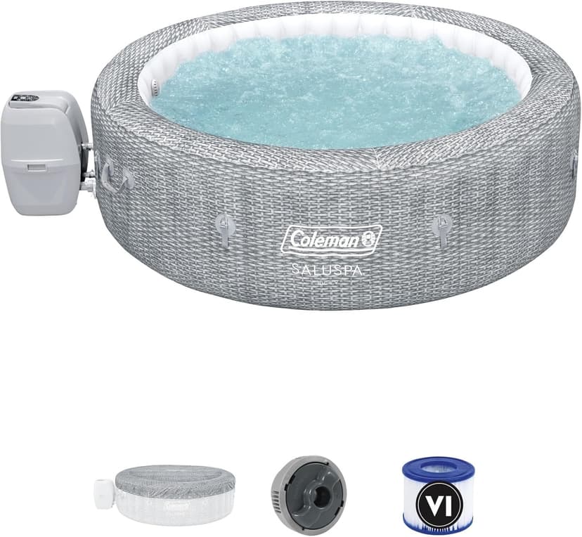Coleman SaluSpa Sicily AirJet 7 Person Inflatable Hot Tub Round Portable Outdoor Spa with 180 Soothing AirJets and Insulated Cover, Gray
