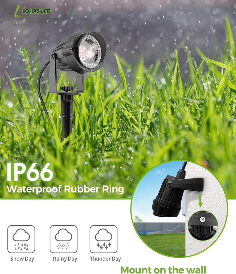 LOHAS Landscape Spot Lights Outdoor, 5W Dusk to Dawn Outdoor Lighting, LED Spotlights for Yard, 120V 450LM Outside Lights for House, 9.84-ft Cord, IP66 Waterproof 3000K, UL Listed 2 Pack