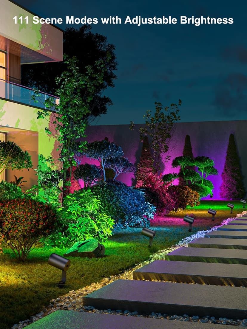 Smart Landscape Spotlights, 4 Pack RGBW Pathway Lights, 2000LM Dimmable, IP65 Waterproof, Compatible with Alexa, Outdoor Decoration