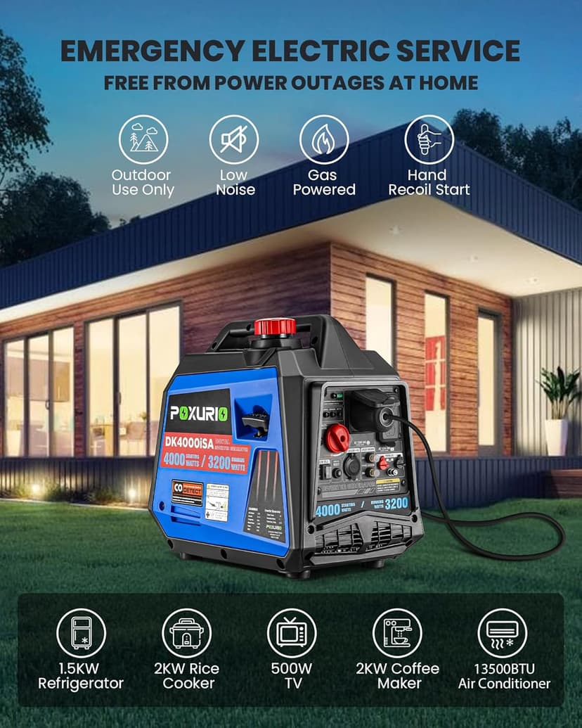 4000 Watt Inverter Generator, 120V Gas Powered Generator Super Quiet, RV Ready/EPA for RV, Camping and Home