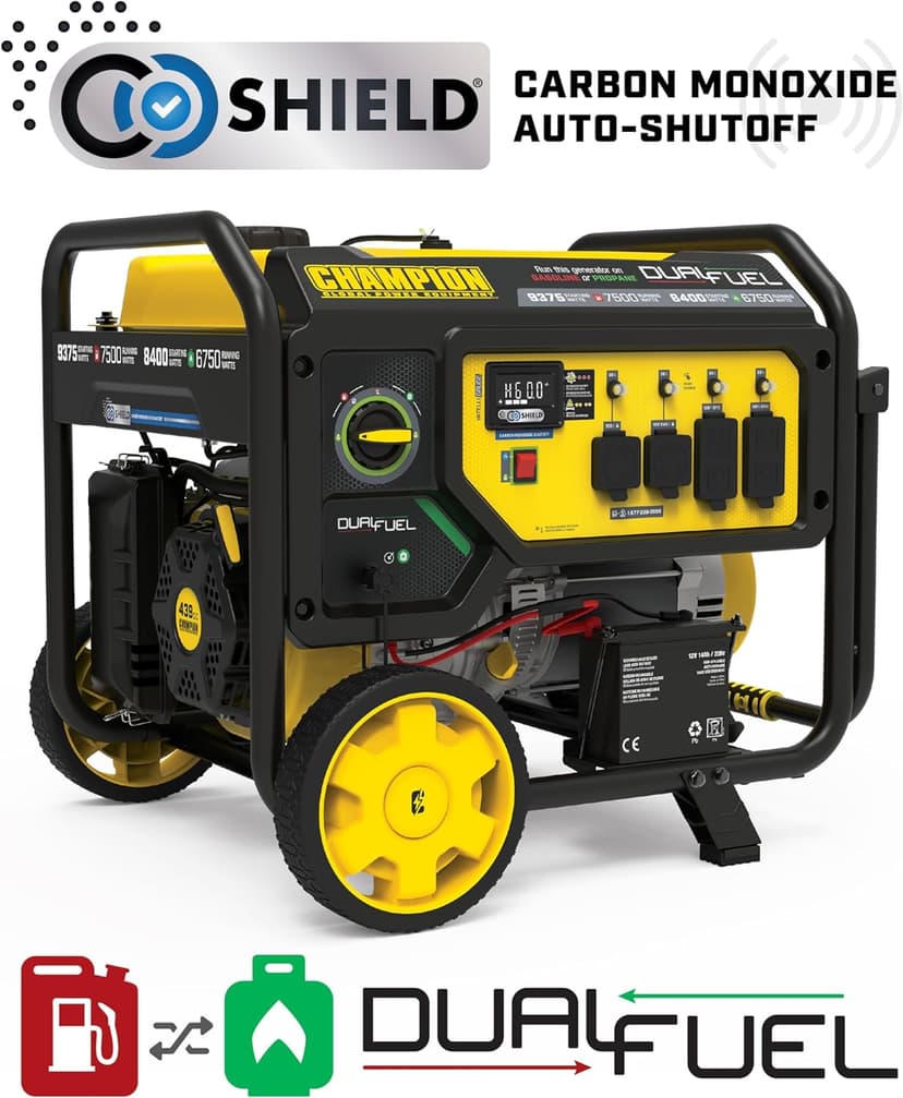 Champion Power Equipment 9375-Watt Dual Fuel Portable Generator with Electric Start and CO Shield