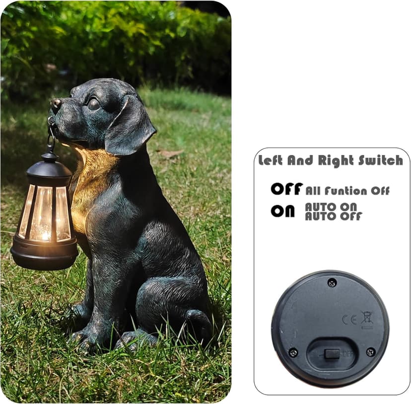 Solar Resin Dog Statue - Garden Art Figurine Dog for Yard Patio Lawn Balcony Decor, Home Houses Holiday Lighting, Outdoor Decoration, Unique Birthdays Ideal Gifts for Mom Grandma Women Wife Sister