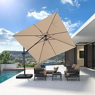 PURPLE LEAF 9.8' X 9.8' Left-right Tilting Patio Umbrella Outdoor Cantilever Swivel Square Umbrella with Tilt Aluminum Offset Umbrella with 360-degree Rotation for Garden Deck Pool Patio Beige