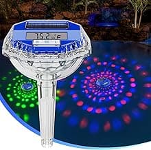 Solar Digital Pool Thermometer Floating Easy Read, Solar Pool Temperature Thermometer with Dynamic Light Show, Large LCD Screen & IP68 Waterproof Pools Water Temperature Guage for Hot Tub,Spa