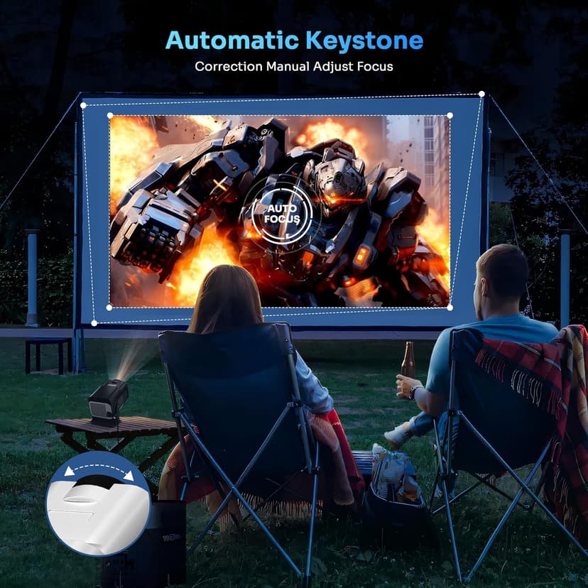 Smart Mini Projector with 180° Adjustable Stand, 1080P 4K Outdoor Portable Projector, WiFi 6 & Bluetooth 5.2, Android 11, 300ASIN LM, Support 2.4G/5G Dual-Band Wi-Fi.
