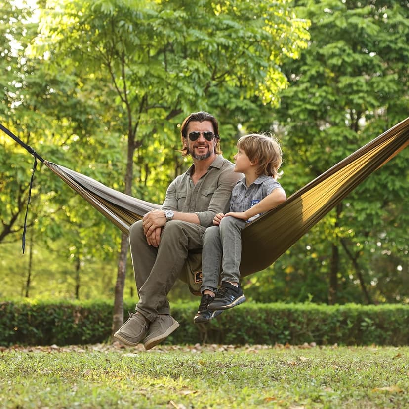 Camping Hammock, Portable Hammocks with Mosquito Net,Lightweight Nylon Parachute Hammock with 10ft Tree Straps,Camping Gear Must Haves for Travel Hiking Backpacking Beach Patio-Green&Khaki