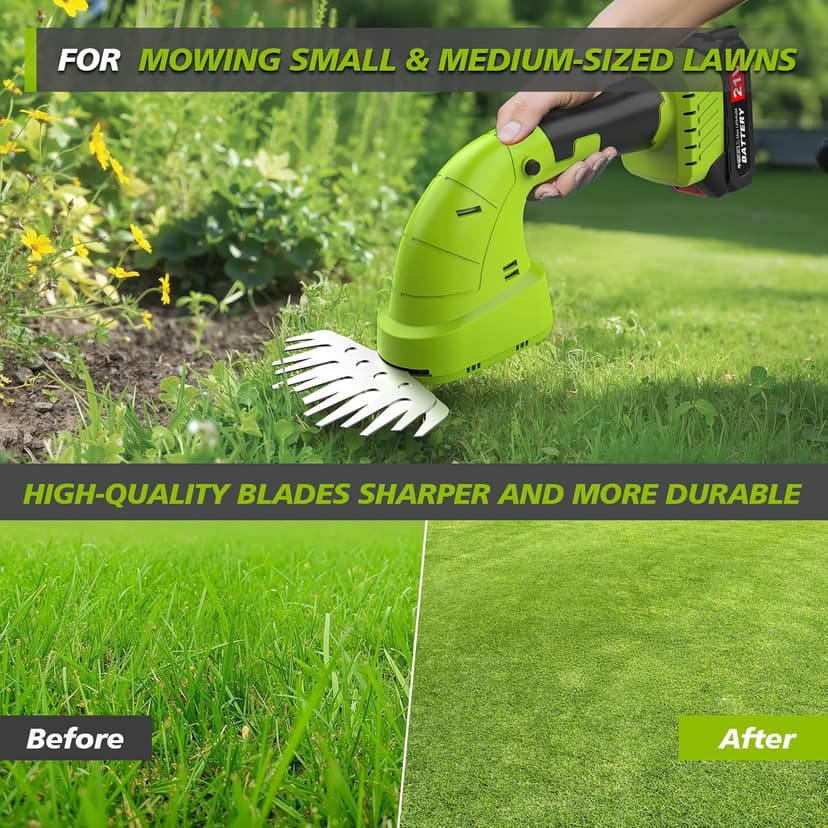 Cordless Hedge Trimmer & Grass Shears, 2 in 1 Electric Hedge Clippers/Grass Trimmer with 2 Pcs Battery and Charger Included, Hand Grass Cutter Bush Trimmer, 21V Hedge Shears for Gardening, Lawn, Yard