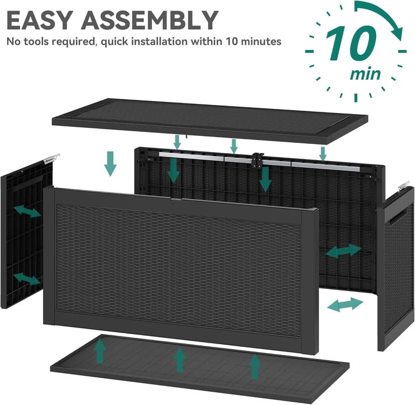 YITAHOME 260 Gallon Outdoor Storage Box, Large Water Resistant Resin Deck Box, Indoor Outdoor Lockable Storage Container for Patio, Garden, Cushions, Tools, Equipment(Black)