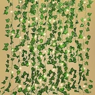RECUTMS Ivy Fake Vines for Room Decor 12 Pack 86 FT Artificial Plant with 100 LED String Light Bedroom Aesthetic Hanging Greenery Garlands Backdrop Leaves for Wall Wedding Party Home Garden Decor