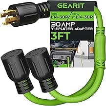 GEARit 30-Amp Generator Splitter Y Adapter Cord - NEMA L14-30P to (2) L14-30R, 4-Prong 120/250-Volt 7500W, 10 Gauge SJTW Locking Power Cord for Manual Transfer Switch, Portable Generators, Outages 3ft