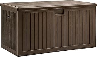 YITAHOME XXL 230 Gallon Large Deck Box,Outdoor Storage for Patio Furniture Cushions,Garden Tools with Flexible Divider,Waterproof,Lockable (Brown)