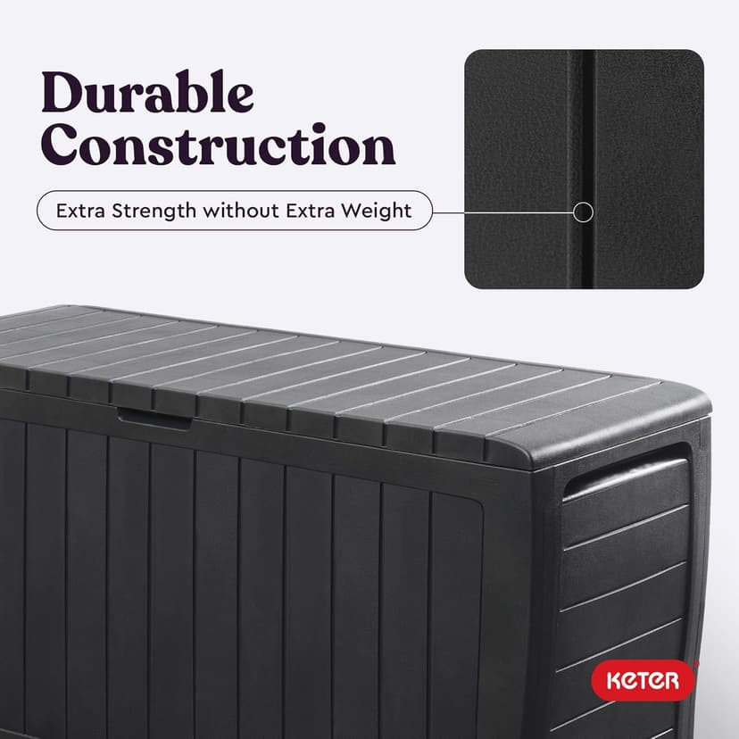 Keter Marvel Plus 71 Gallon Resin Deck Box Organization and Storage for Patio Storage Box Outdoor Cushions, Throw Pillows, Garden Tools and Pool Accessories, Dark Grey