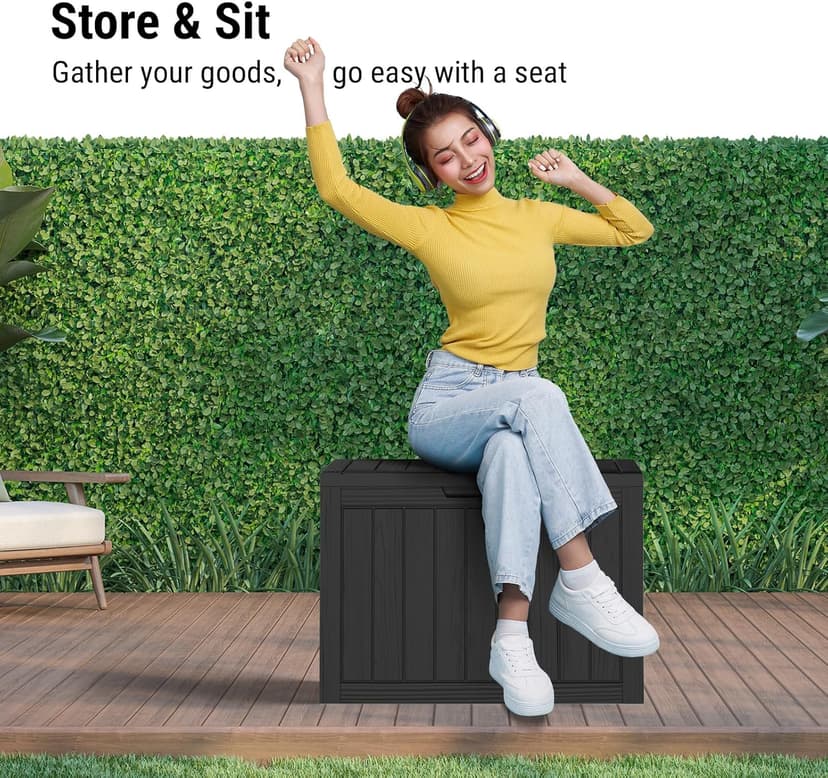 45 Gallon Outdoor Storage Box, Resin Deck Box Waterproof, Storage Chest for Outside Patio Furniture Cushions, Pool Supplies, Garden Tools, UV Resistant and Weatherproof, Black