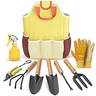 9 Pcs Garden Tool Set for Women – Ergonomic Lightweight Gardening Hand Tools with Convenient Little Bag, Sturdy Metal Garden Tools Set, Easy Handling for Outdoor Plant Care, Gardening Gifts for Women