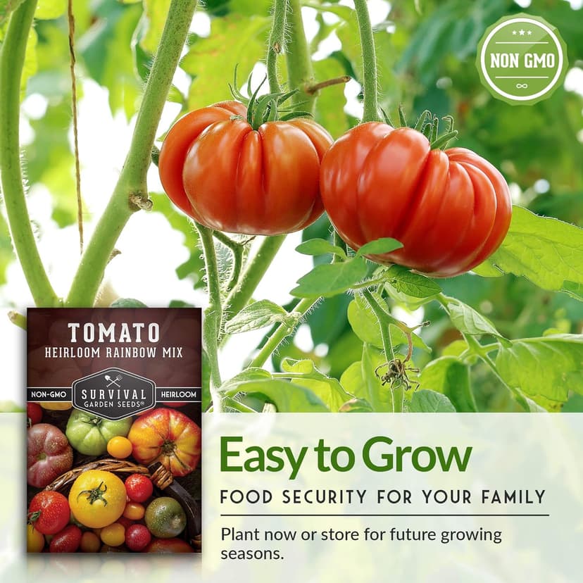 SURVIVAL GARDEN SEEDS Heirloom Rainbow Mix Tomato Seed for Planting - Packet with Instructions to Plant & Grow in Your Home Vegetable Garden - Non-GMO Heirloom Rainbow Tomato Seeds Variety Pack