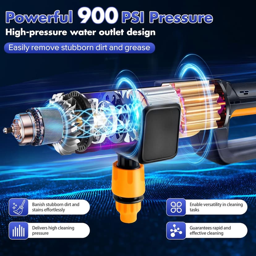 Upgrade 900PSI Cordless High Pressure Washer Gun, 15000mAh Battery Powered Pressure Washer with 6-in-1 Adjustable Nozzle, Portable Handheld Power Washer for Car, Home Cleaning & Garden Watering