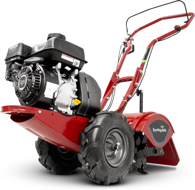 EARTHQUAKE Victory Rear Tine Tiller, Powerful 209cc 4-Cycle Viper Engine, Rugged Bronze Gear Transmission, Counter-Rotating Tines, Instant Reverse, Pneumatic Wheels, Model: 39381, Red/Black