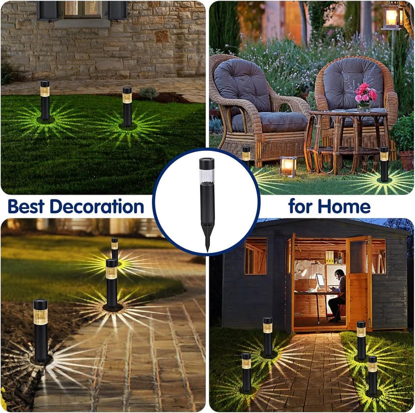 Solar Pathway Lights Outdoor, 12 Pack Waterproof Stainless Steel LED Solar Stake Lights, Garden Landscape Lighting for Walkway, Driveway, Garden, Yard, Lawn, Patio Decor, Warm White