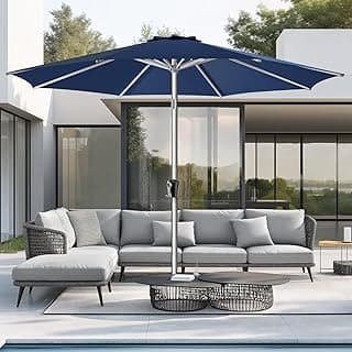 9ft Outdoor Patio Umbrella - Market Table Aluminum Umbrella, 5-Year Fade Resistant - UPF50+ UV Protection with Push Button Tilt, Crank for Pool Deck and Garden (Navy Blue)