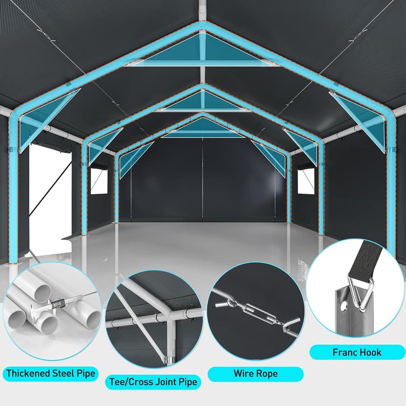Bepatio 2 Car Carport, 20x20 Metal Carport Heavy Duty, Extra Large Car Port with Roll-Up Windows & Doors, Portable Garage Car Shelter All Weather